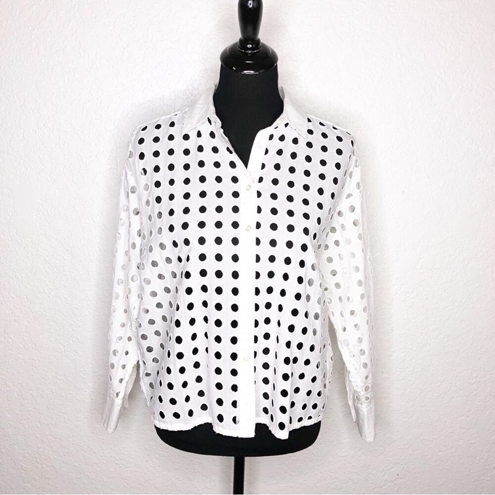 LOFT Beach white open circle button down top size Extra Small Petite XSP